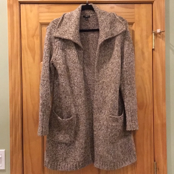 Talbots Wool Blend Tan Cream Long Cardigan Sweater